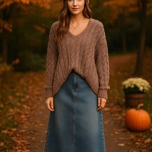 🧶 Free‎ People Cozy Cable Knit Sweater – Taupe (Size M) Fall/WinterStaples